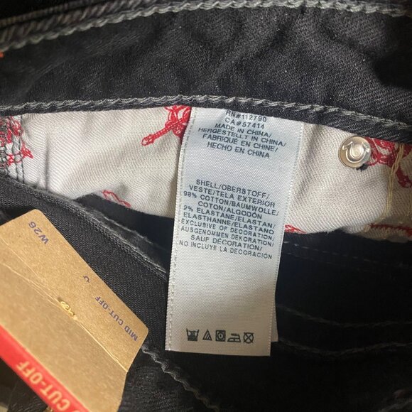 size 26 NEW True Religion mid rise cut off flap pocket OM Big T denim shorts $22 - Picture 9 of 10